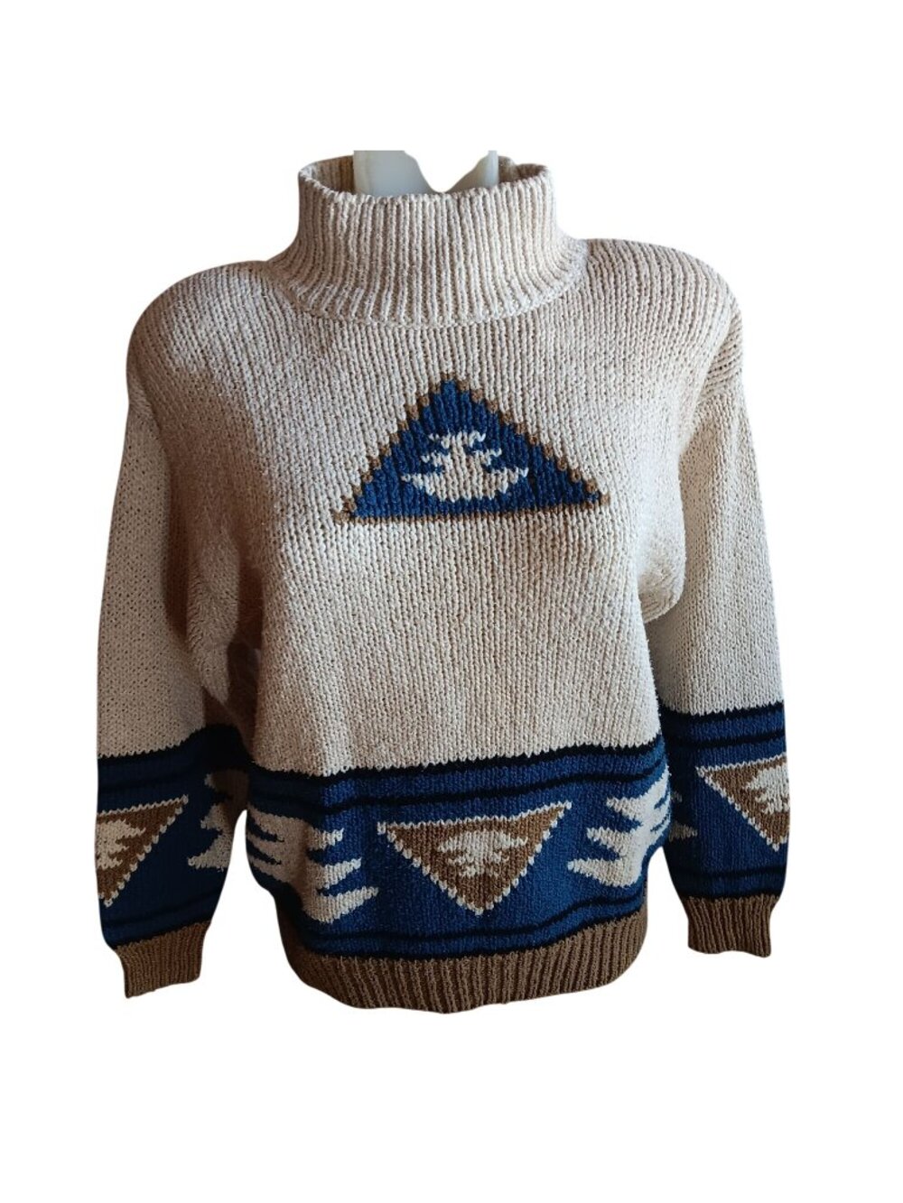 Lizwear Turtle Neck Women's PS Petite Small Sweater Vintage Geometric Pattern